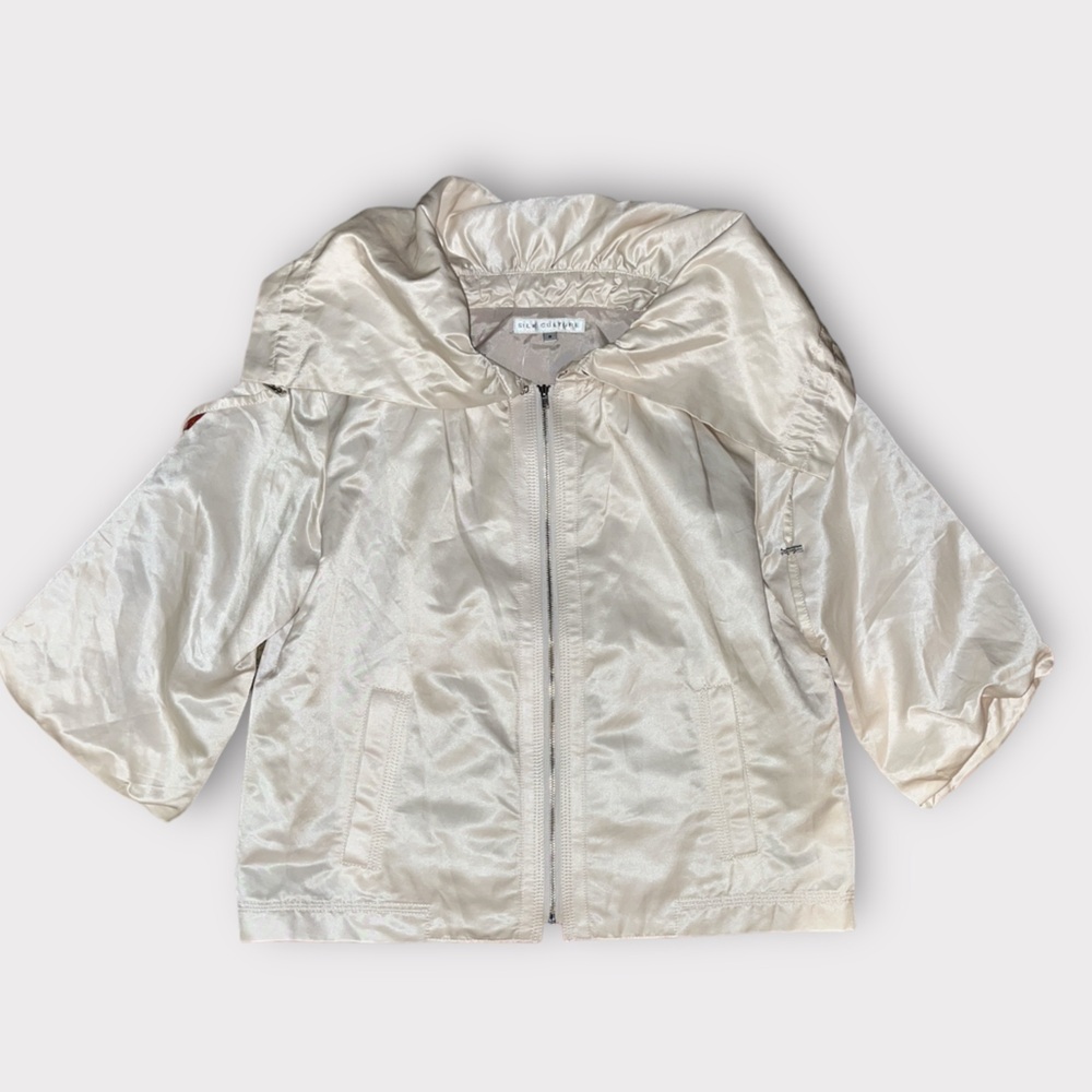 NWT Women’s Silk Culture Cropped Satin Lifestyle Jacket/Blazer Cream Small